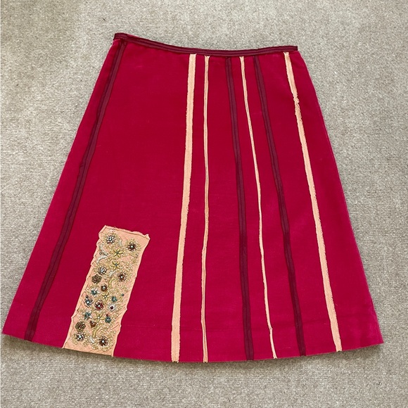 ANTHROPOLOGIE - FEI - Pink Beaded Velvet Skirt - Picture 3 of 5